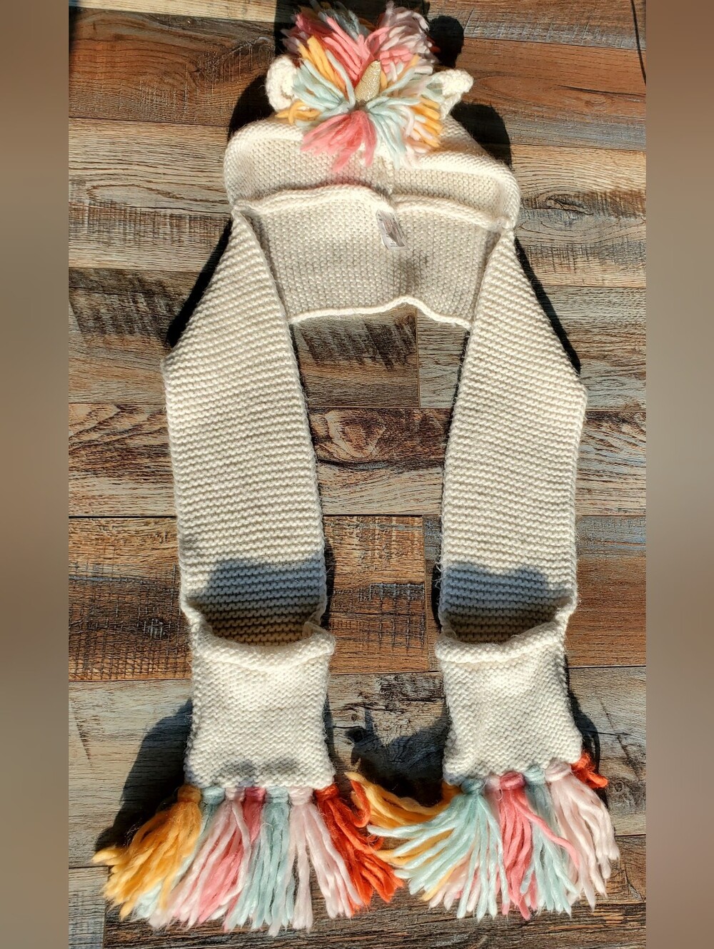 Cat & Jack Kids Unicorn Hood Scarf Knit Fringe Pockets Halloween Winter - Picture 4 of 12